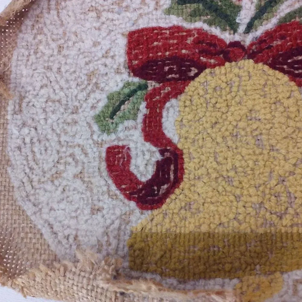 Vintage 80s Handmade Tapestry Needlework Christmas Decor NOEL Bell Needs Blocked